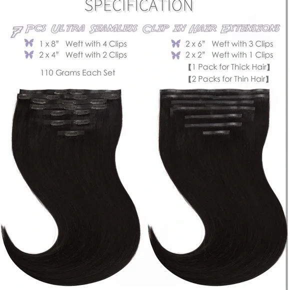 Black Clip in Hair Extensions 8 PCS 19 Clips Seamless Clip in Hair Extensions